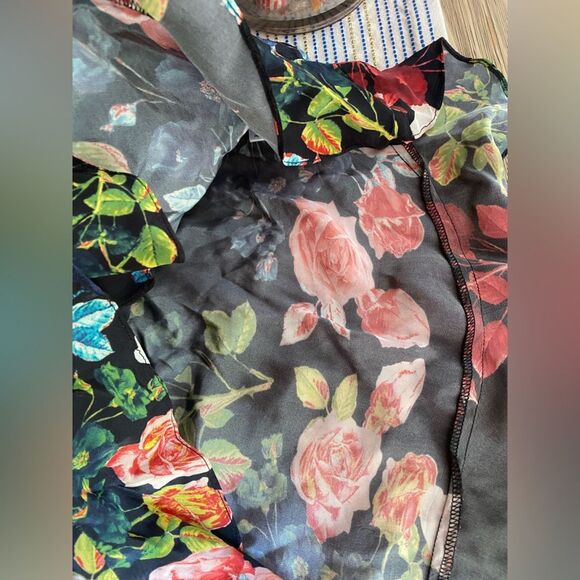 ROCOCO SAND Black Floral Wrap Mini DRESS Long Sleeve Cocktail Cottagecore Sz XS - Picture 14 of 15